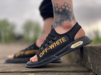 صندل تابستانی مدل OFF-WHITE رنگ مشکی طلایی