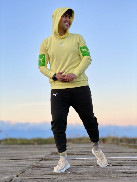 ست هودی و اسلش جودون PUMA رنگ لیمویی