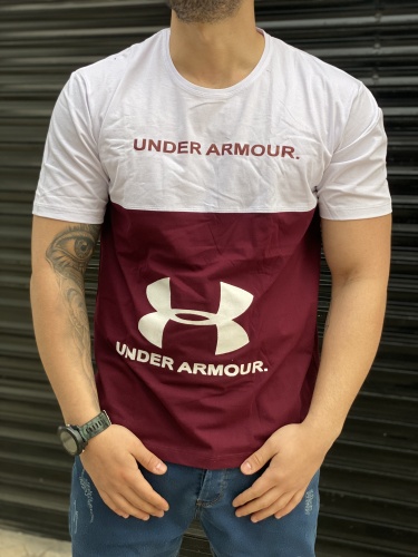 تیشرت آستین کوتاه سایز بزرگ طرح Under Armour زرشکی سفید