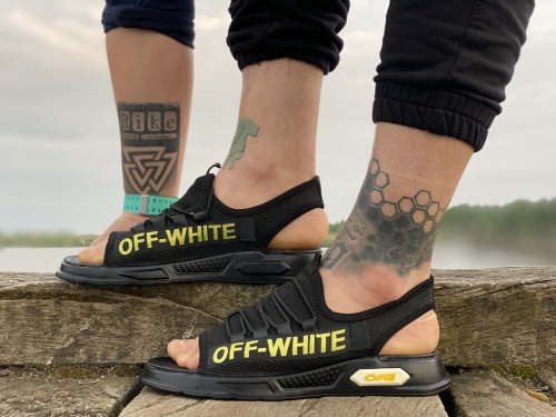 صندل تابستانی مدل OFF-WHITE رنگ مشکی لیمویی