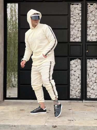 ست هودی و اسلش تدی Off White سفید