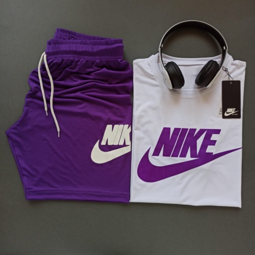 ست تیشرت شلوارک سوزنی NIKE سفید بنفش