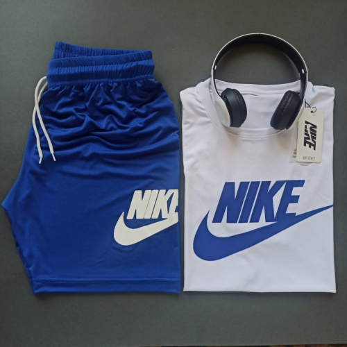 ست تیشرت شلوارک سوزنی NIKE سفید آبی