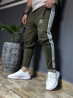 شلوار اسلش سه خط ADIDAS زیتونی نوار سفید