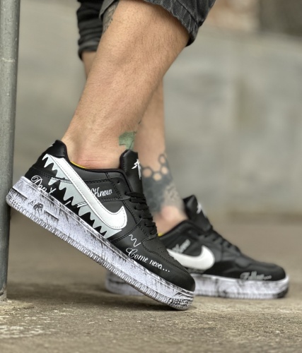 کتونی NIKE AIR FORCE کاستوم اشکی مشکی سفید