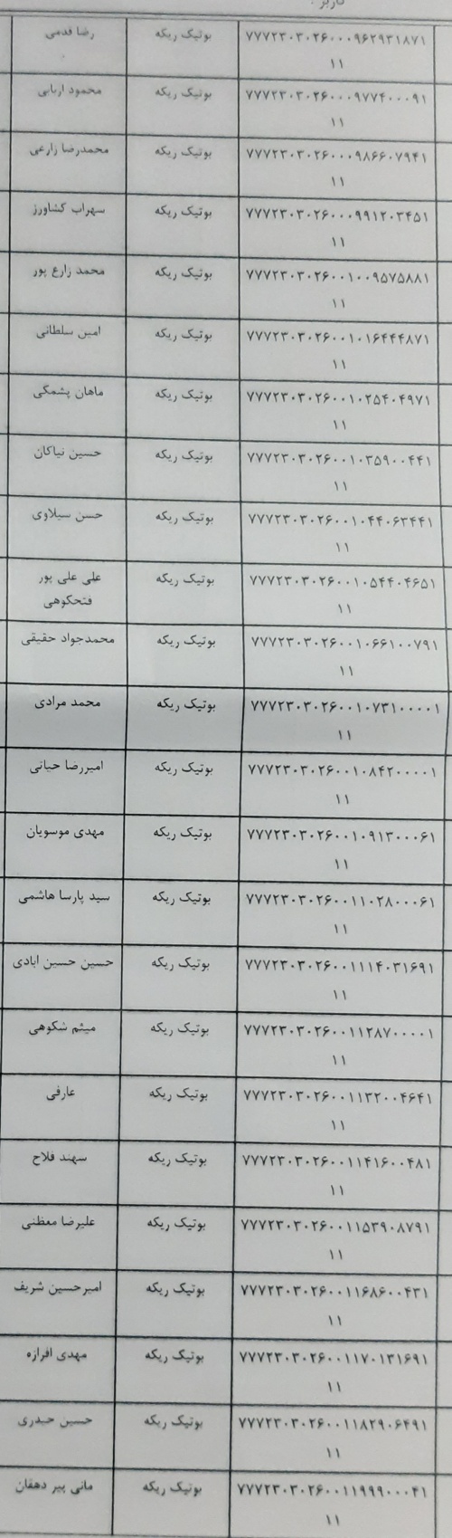 رسید مرسولات پستی ارسال شده